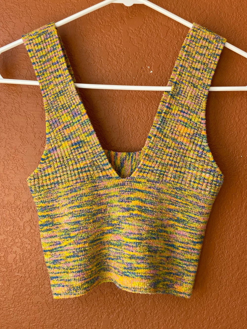 Urban Outfitters Multicolor Knit Wide Strap Crop Tank Top in Yellow Mix S